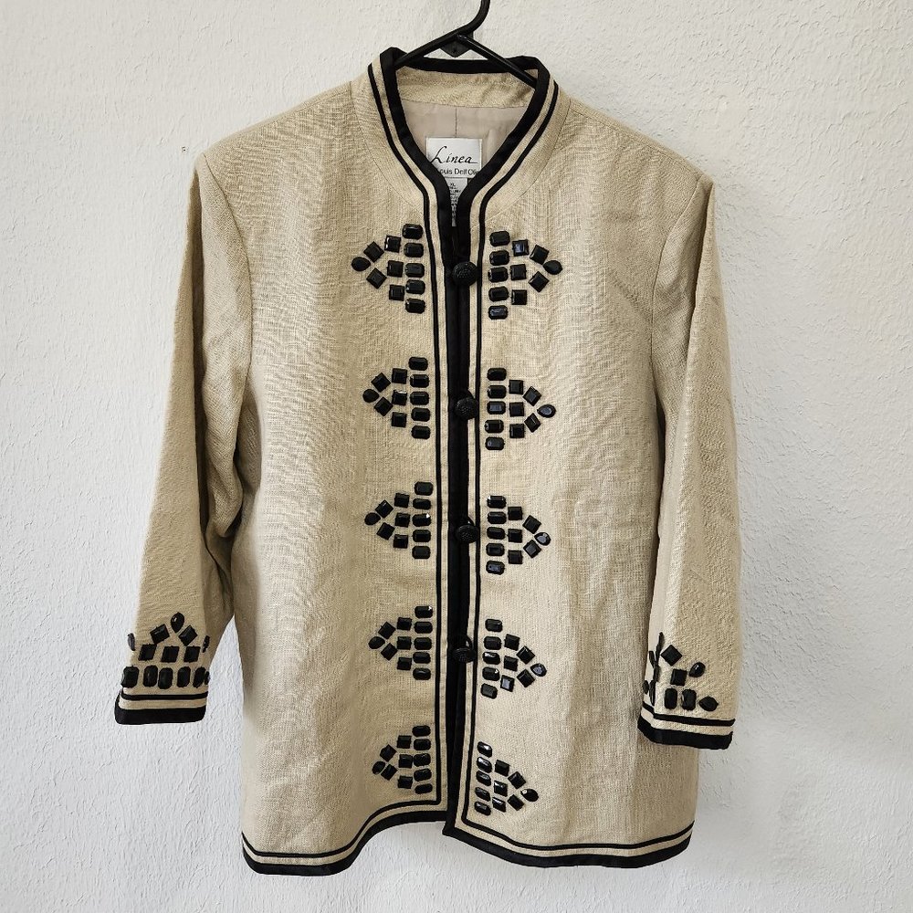 Linea By Louis Dell'Olio Women's Linen Embellished Jacket XL